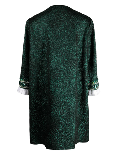 Shop Andrew Gn Crystal-embellished Jacquard Coat In Green