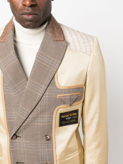 Shop Moschino Panelled Double-breasted Blazer In Brown