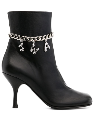 Shop Jw Anderson 87mm Logo-charm Leather Boots In Schwarz