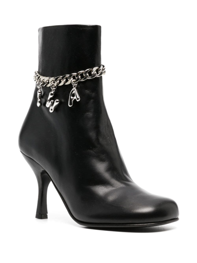 Shop Jw Anderson 87mm Logo-charm Leather Boots In Schwarz
