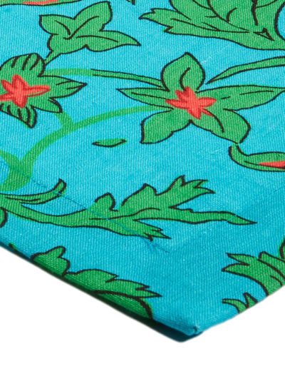 La Doublej Dragon Flower-print Linen Tablecloth In Blau