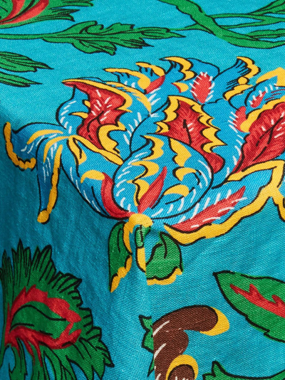 La Doublej Dragon Flower-print Linen Tablecloth In Blau