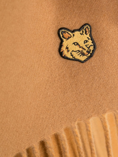 Maison Kitsuné Fox-patch Fringed Scarf In Nude