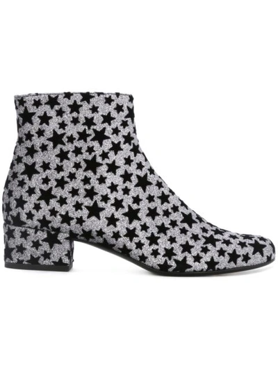 Saint Laurent Babies Star-embellished Glitter Ankle Boots In Silver/black