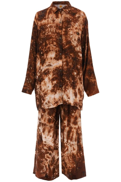 Shop Sun Chasers Cotton Shirt And Pants Set In Brown