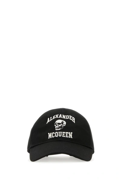 Shop Alexander Mcqueen Man Black Cotton Varsity Skull Baseball Cap