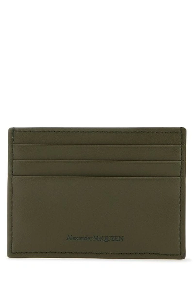 Shop Alexander Mcqueen Man Army Green Leather Card Holder