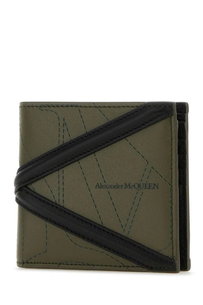 Shop Alexander Mcqueen Man Army Green Leather Wallet