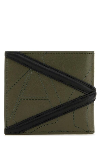 Shop Alexander Mcqueen Man Army Green Leather Wallet