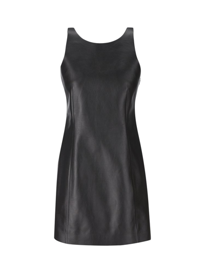 Shop Fendi Sleeveless Leather Dress In Black