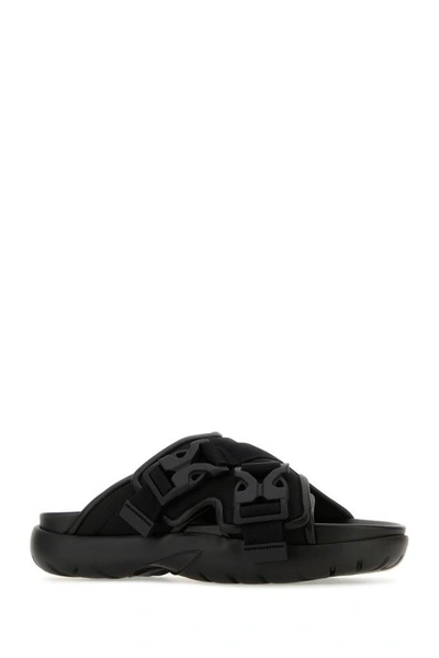 Shop Bottega Veneta Man Black Fabric Snap Sandals