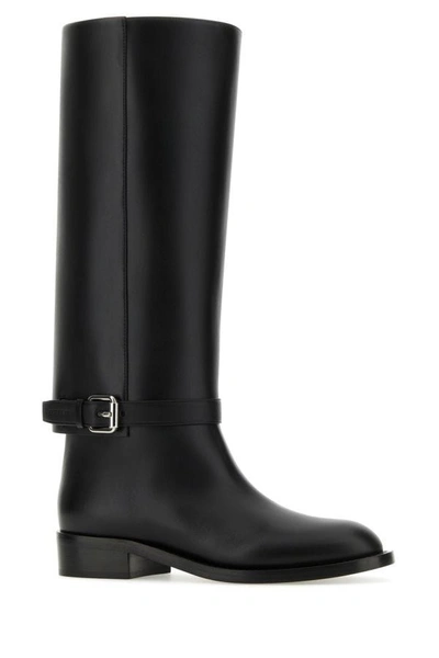 Shop Burberry Woman Black Leather Boots In Multicolor