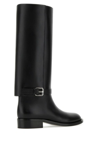 Shop Burberry Woman Black Leather Boots In Multicolor