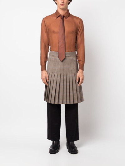 Shop Moschino Checked Pleated Skirt In Brown
