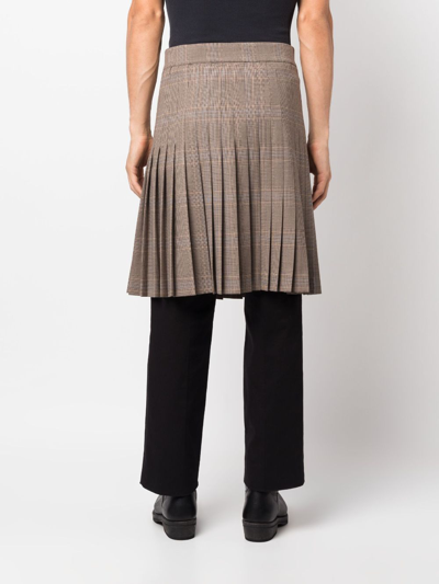 Shop Moschino Checked Pleated Skirt In Brown