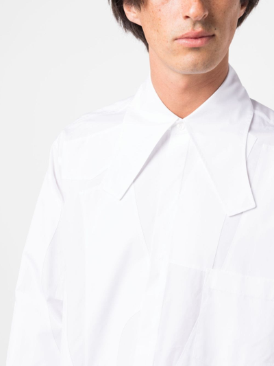 Shop Moschino Pointed-collar Cotton Shirt In White