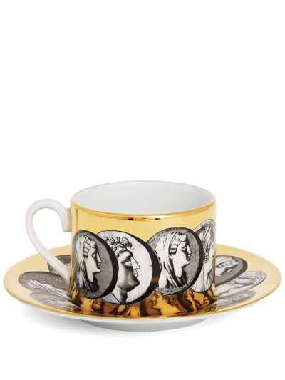 Shop Fornasetti Cammei Porcelain Tea Cup In Gold