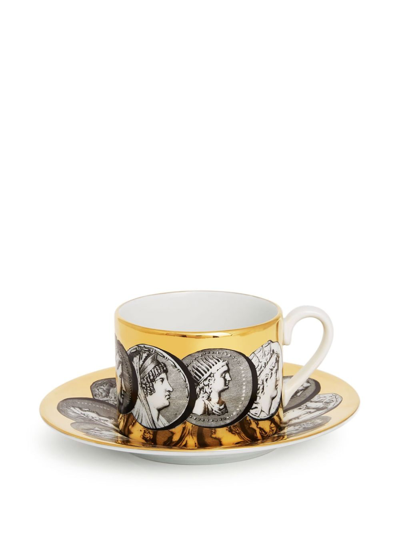 Shop Fornasetti Cammei Porcelain Tea Cup In Gold