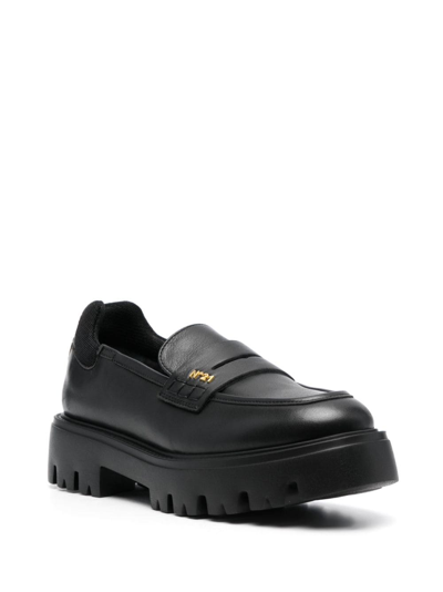 Shop N°21 Logo-plaque Leather Loafers In Black