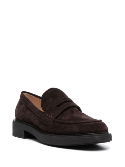 Gianvito Rossi Suede Loafers With Rubber Sole And Stitching In Brown
