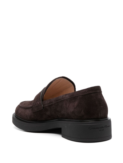 Gianvito Rossi Suede Loafers With Rubber Sole And Stitching In Brown