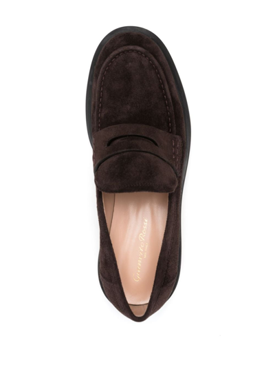 Gianvito Rossi Suede Loafers With Rubber Sole And Stitching In Brown