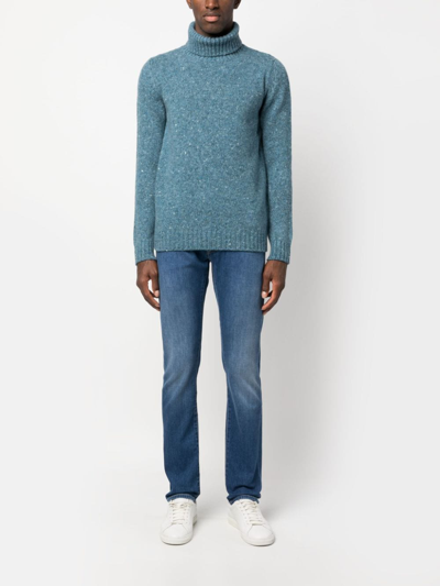 Shop Moorer Fine-knit Roll-neck Jumper In Blue