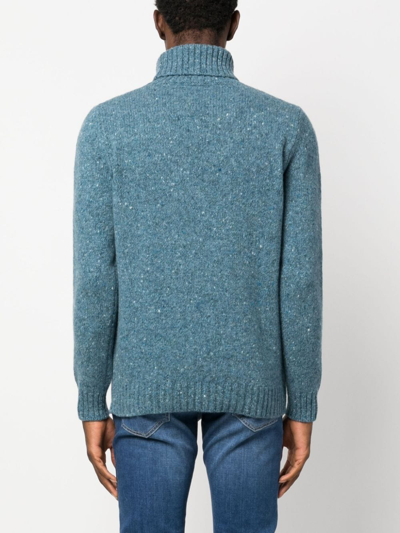 Shop Moorer Fine-knit Roll-neck Jumper In Blue
