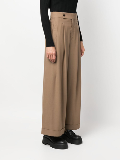 Shop Closed High-waist Wide-leg Trousers In Brown