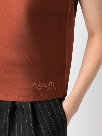 Shop Giambattista Valli Logo-embroidered Duchess-satin Top In Brown