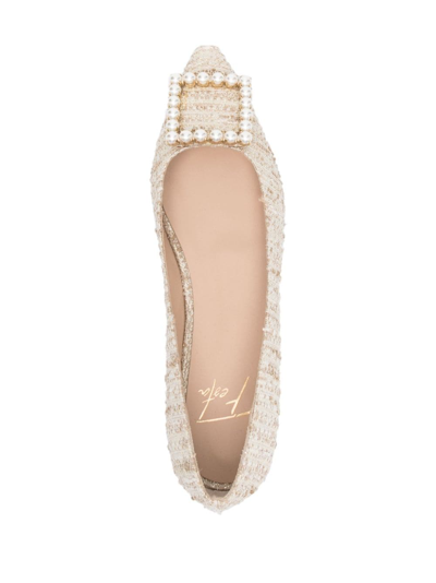 Shop Roberto Festa Bouclé Pearl-buckle Ballerina Shoes In Neutrals