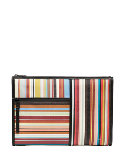 Shop Paul Smith Striped Leather Clutch Bag In Multicolour
