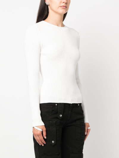 Shop Courrèges Ribbed-knit Long-sleeve Top In White