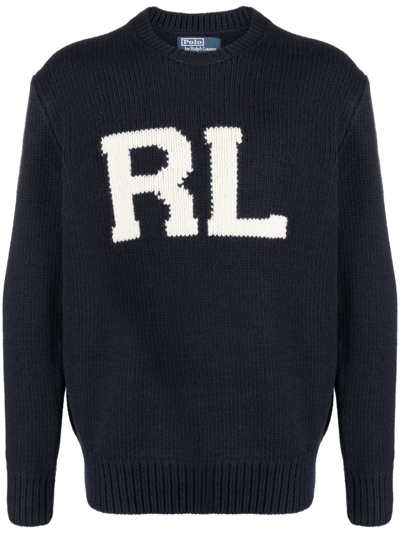 Shop Polo Ralph Lauren Intarsia-logo Wool Sweatshirt In Blue