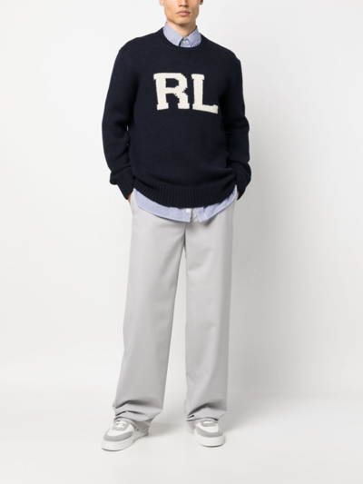 Shop Polo Ralph Lauren Intarsia-logo Wool Sweatshirt In Blue