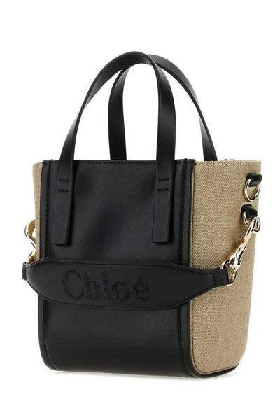 Shop Chloé Chloe Woman Two-tone Canvas And Leather Small Sense Shopping Bag In Multicolor