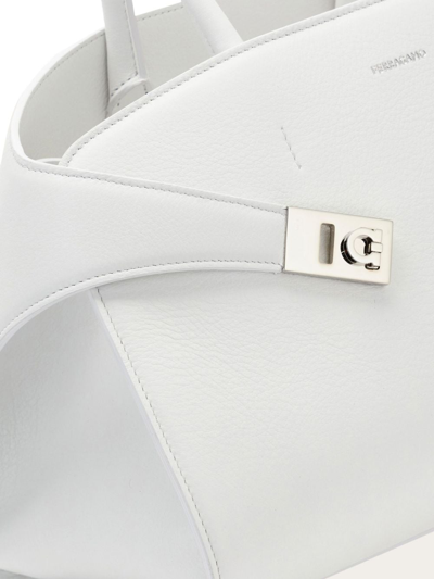 Shop Ferragamo Small Hug Leather Tote Bag In White