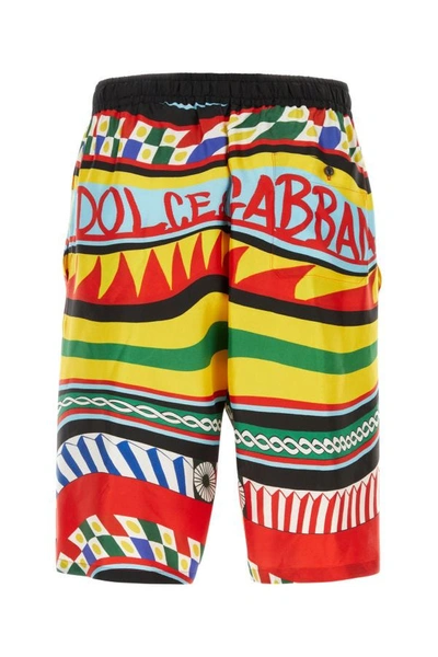 Shop Dolce & Gabbana Man Printed Satin Bermuda Shorts In Multicolor