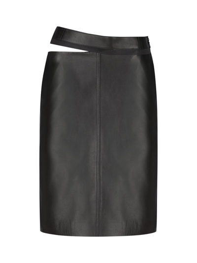 Shop Fendi Leather Midi Pencil Skirt In Black