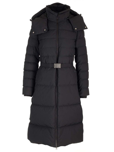 Shop Burberry Hooded Belted Waist Puffer Coat In Black