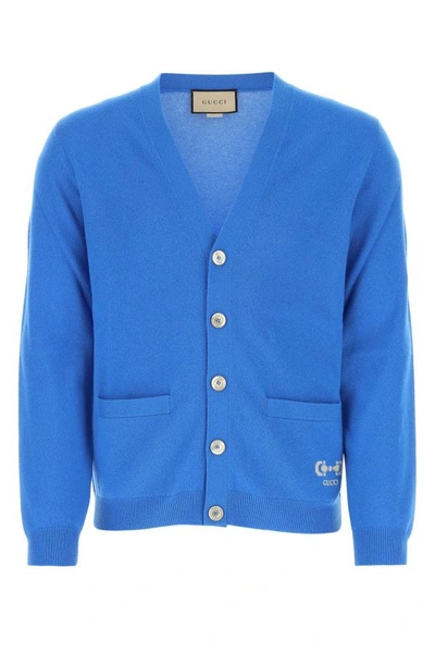 Shop Gucci Man Blue Cashmere Cardigan