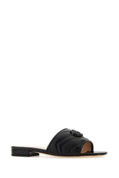 Shop Gucci Woman Black Leather Marmont Slippers