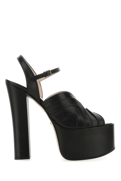 Shop Gucci Woman Black Leather Sandals
