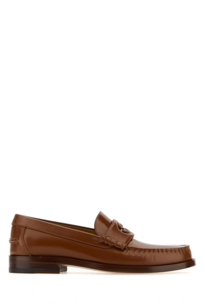 Shop Gucci Woman Brown Leather Loafers