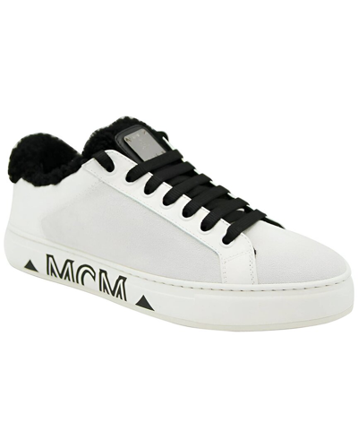 Shop Mcm Canvas & Shearling Sneaker In White