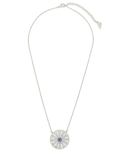 Sterling Forever Cz Evil Eye & Petal Pendant Necklace