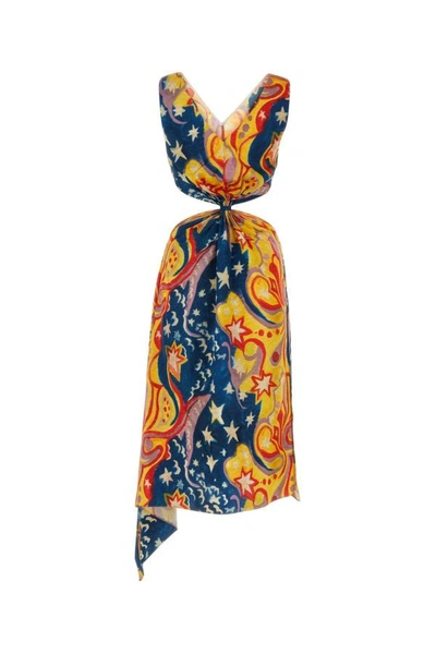 Shop Marni Woman Printed Satin Dress In Multicolor