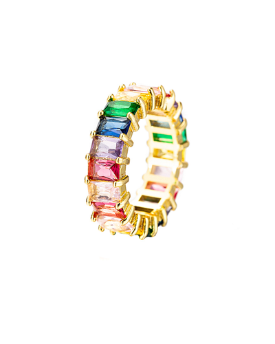 Shop Eye Candy La Luxe Collection 18k Plated Cz Rainbow Ring