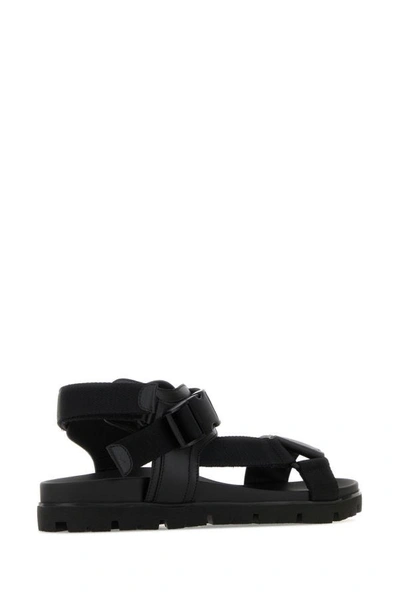 Shop Prada Man Black Nylon And Leather Sandals