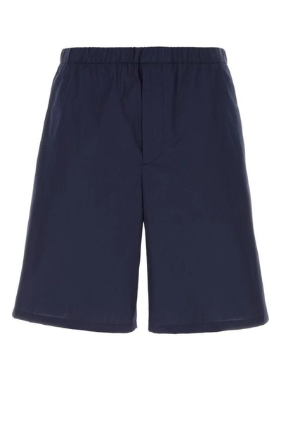 Shop Prada Man Navy Blue Cotton Bermuda Shorts